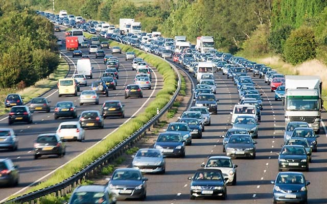Motorway queue facing camera Motorway queue facing camera