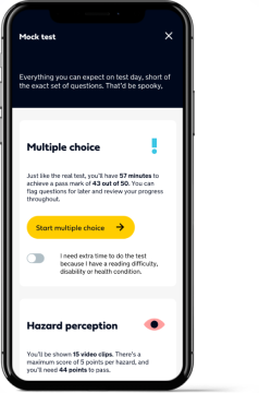 Mock test 1 i phone x mockup front view AA Driving theory App Mock Test Screen iPhone X