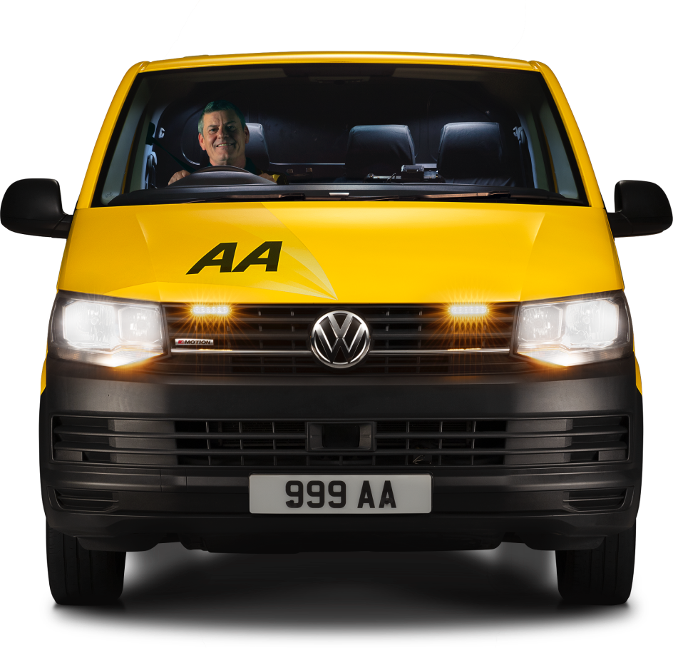 A yellow AA van with a Patrol driving.