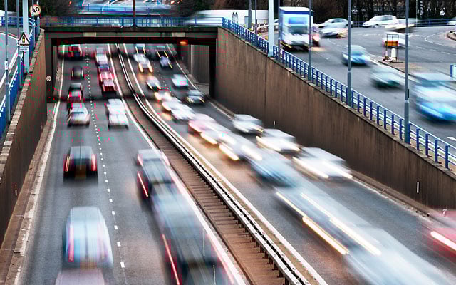 Busy city centre dual carriageway junction Busy city centre dual carriageway junction