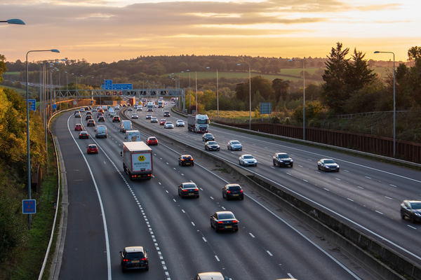 Motorway with yellow sky